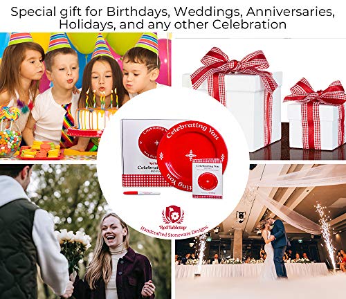  Celebrating You Red Plate In Custom Gift Box. Birthday Plate, Mother’s Day, Wedding, Anniversary, Holiday Gift, Red Dinner Plate, Quality Personalized Special Red Plate Microwave & Dishwasher Safe