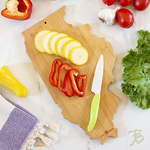  Destination Illinois State Shaped Serving And Cutting Board, Includes Hang Tie For Wall Display