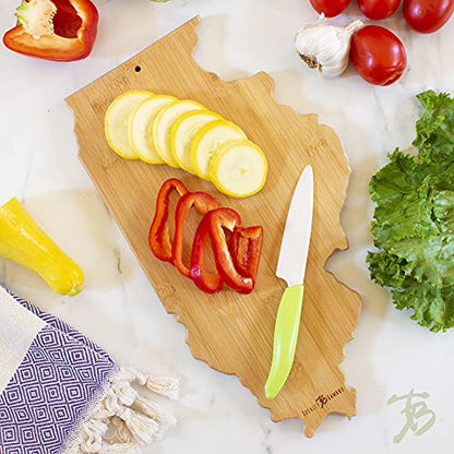  Destination Illinois State Shaped Serving And Cutting Board, Includes Hang Tie For Wall Display