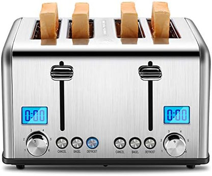 REDMOND 4 Slice Toaster, Countdown Stainless Steel Toaster With Bagel, Defrost, Cancel Function, Extra Wide Slots, 6 Bread Shade Settings, 1650W, ST030