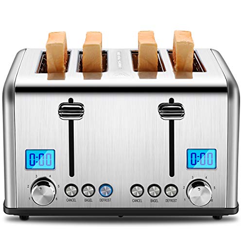 REDMOND 4 Slice Toaster, Countdown Stainless Steel Toaster With Bagel, Defrost, Cancel Function, Extra Wide Slots, 6 Bread Shade Settings, 1650W, ST030