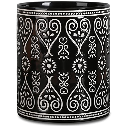  Ceramic Utensil Holder For Kitchen Counter - Large Black Utensil Crock For Countertop Organization - Modern Farmhouse Decor Kitchen Accessories - Dishwasher Safe