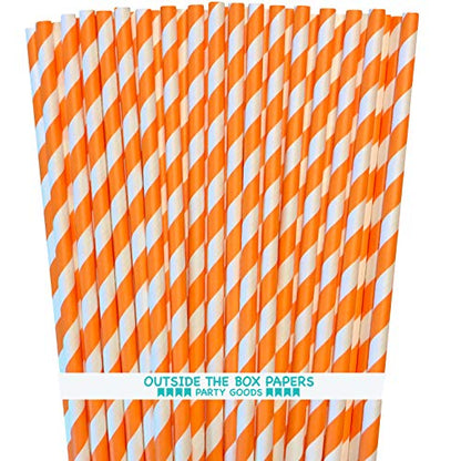  Stripe Paper Straws - Party Supply - Orange White - 7.75 Inches - Pack Of 100 - Outside The Box Papers Brand