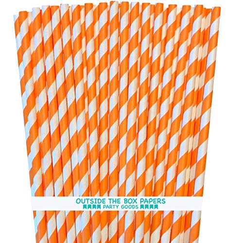  Stripe Paper Straws - Party Supply - Orange White - 7.75 Inches - Pack Of 100 - Outside The Box Papers Brand