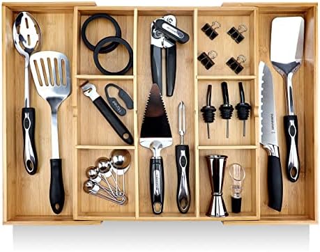  Silverware Organizer - Expandable Kitchen Drawer Organizer - Adjustable Kitchen Drawer Organizer For Utensils, Expandable To 25 Inches Wide, 10 Compartments, Silverware Tray For Drawer