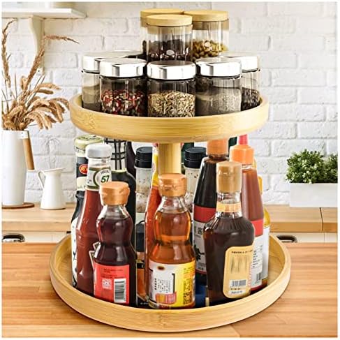  2 Tier Bamboo Lazy Susan Organizer For Kitchen,Turntable For Cabinet,Turntable Organizer For Cabinet Pantry Table Organization