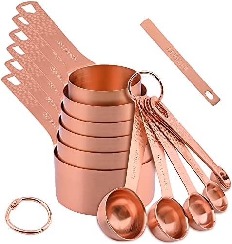  Measuring Cups And Spoons Set, Copper Measuring Cups And Spoons Set, Stainless Steel Measuring Cups And Spoons, Copper Plated Measuring Cups Spoons, 6 Measurer Cups, 7 Measurement Spoons