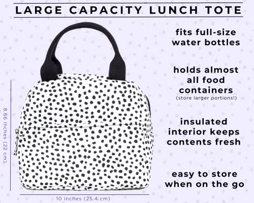  Teel Mill & Co Insulated Lunch Tote Bag For Women, Large Capacity Cooler Lunch Box, Cute Lunch Bag For Adults, Mini Cooler With Zipper Closure, Pockets, And Sturdy Handles (Black Dots)