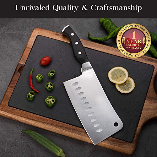  Kitchen Cleaver Knife Set - Stainless Steel Professional Blade & Bone Cutting Cleaver Knife - Sharp Butcher Knife - Best For Professional Chefs With Dual Sharpener & Edge Guard Cover