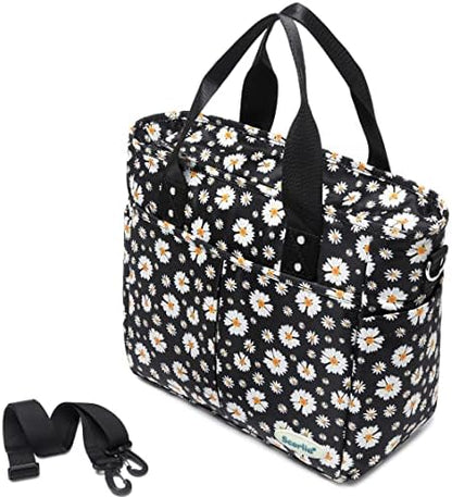  Insulated Lunch Bag, Extra Large Lunch Tote Bag With Removable Shoulder Strap, Durable Reusable Cooler Lunch Box Bag With Side Pockets, Tall Drinks Holder For Women Men Work, Black