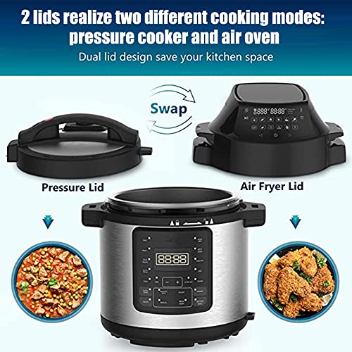  Pressure Cooker, 6L 2-In-1 Pressure Cooker Fryer LCD Display Multi Pressure Cooker Non‑Stick Adjustable Pressure Electric Pressure Cooker With Air Fryer Roast Bake Dehydrate Rice Cooker Steamer Saute