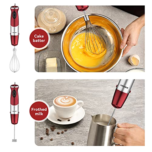  Immersion Blender 5 In 1 Hand Blender, Abuler 800W Hand Mixer Stick, 5-in-1, 12 Speed And Turbo Mode Handheld Blender 304 Stainless Steel, With 600ml Mixing Beaker, 500ml Chopper, Whisk And Milk Frother For Soup, Smoothies, Baby Food, Sauce