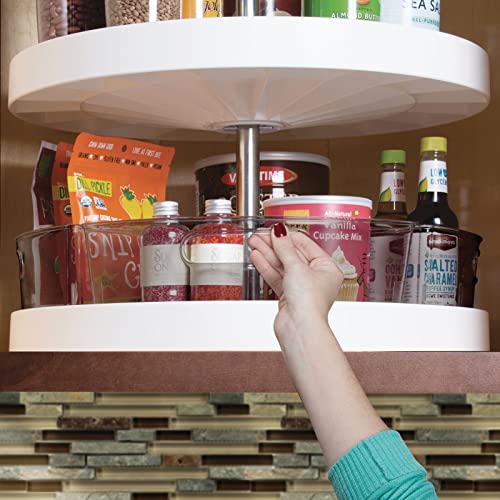  MDesign Plastic Lazy Susan Cabinet Storage Bin With Front Handle For Kitchen Countertop, Pantry, Shelf, Fridge Organization - Hold Food, Drinks, Snacks - Ligne Collection - 2 Pack - Smoke Gray Tint