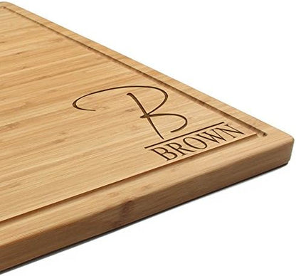  Custom Laser Engraved Bamboo Cutting Board - Letter Script Monogram Thin - 1 Piece - 11" X 11" X 0.75" (Grooved) - Customized Personalized Kitchen Gift For Couples, Weddings, Closing