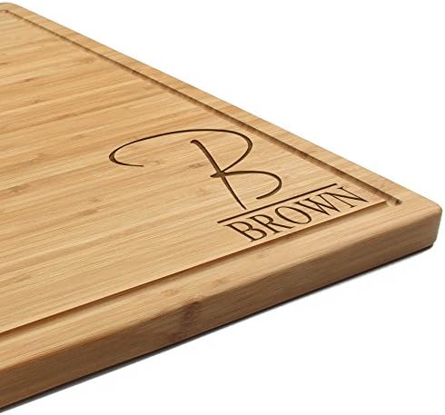  Custom Laser Engraved Bamboo Cutting Board - Letter Script Monogram Thin - 1 Piece - 11" X 11" X 0.75" (Grooved) - Customized Personalized Kitchen Gift For Couples, Weddings, Closing