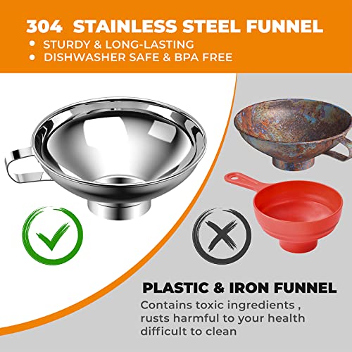  Canning Funnel For Kitchen Use, Wide Mouth Stainless Steel Funnel For Wide And Regular Mouth Mason Jar, Food Grade Metal Funnel For Filling Bottle, Large Funnel For All Liquid And Solid