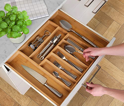  Kitchen Drawer Organizer, Heavy Duty Reinforced Silverware Organizer Tray, Expandable Bamboo Utensil Holder For Flatware, Cutlery, Knives - Kitchen Organization And Storage