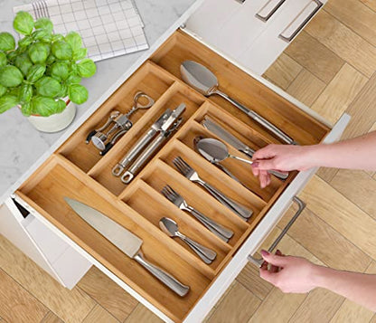  Kitchen Drawer Organizer, Heavy Duty Reinforced Silverware Organizer Tray, Expandable Bamboo Utensil Holder For Flatware, Cutlery, Knives - Kitchen Organization And Storage