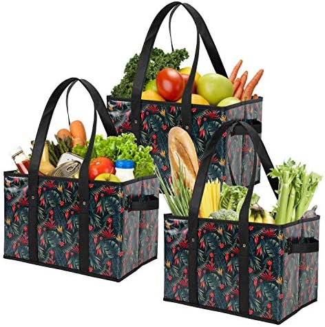 Reusable Grocery Bags Set Durable Heavy Duty Tote Bag Collapsible Grocery Shopping Box Bag With Reinforced Bottom