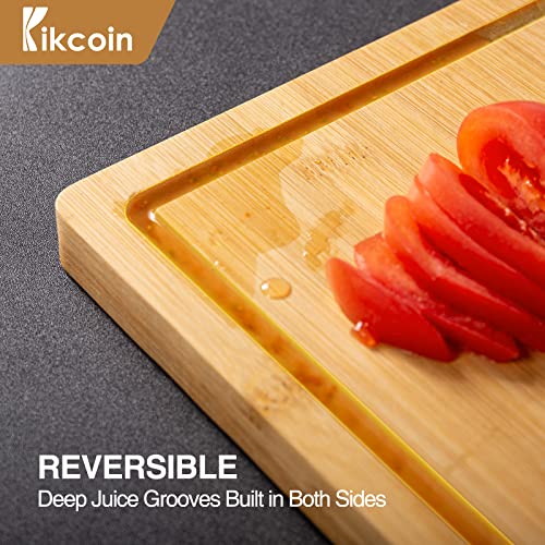  Bamboo Cutting Boards For Kitchen, (Set Of 3) Kitchen Chopping Board With 3 Built-In Compartments And Juice Groove Heavy Duty Serving Tray Wood Butcher Block And Wooden Carving Board With Hole