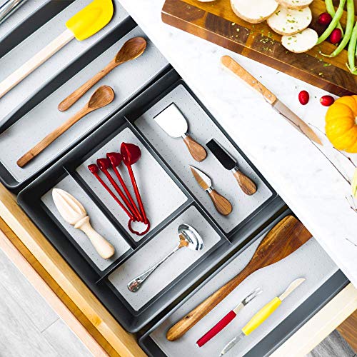  Classic 4-Compartment Drawer Organizer Gadget Tray, Plastic Multipurpose Storage Bin For Drawers, Granite
