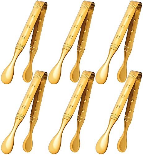  6-Pieces 6 Inch Gold Tongs Mini Tongs For Appetizers, Gold Serving Utensils Small Tongs For Serving Appetizers Ice Tongs Sugar Tongs