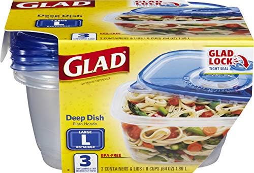  Ware Deep Dish Food Storage Containers | Large Rectangle Food Storage, Food Containers Hold Up To 64 Ounces Of Food | Glad Containers With Glad Lock Tight Seal, 3 Count