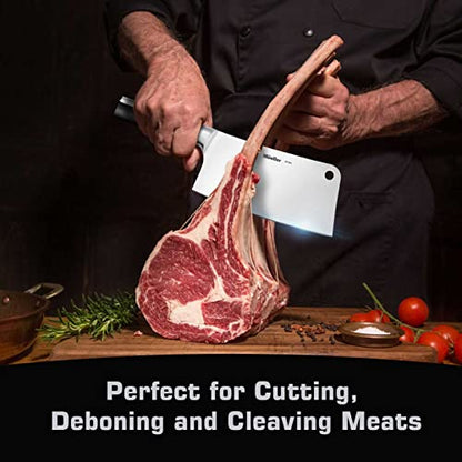  7-inch Meat Cleaver Knife, Stainless Steel Professional Butcher Chopper, Stainless Steel Handle, Heavy Duty Blade For Home Kitchen And Restaurant, Valentines Day Gifts For Him