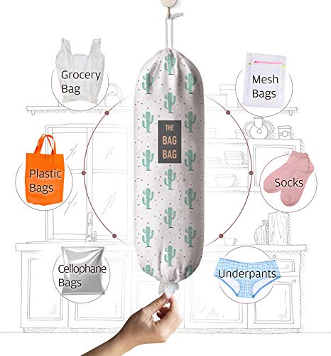 Cactus Plastic Bag Holder And Dispenser, Grocery Shopping Bags Carrier, Garbage Bag Organizer For Kitchen,Cactus Home Kitchen Décor, Gifts For The Holiday/Housewarming/Family/Friends,23x9 Inch