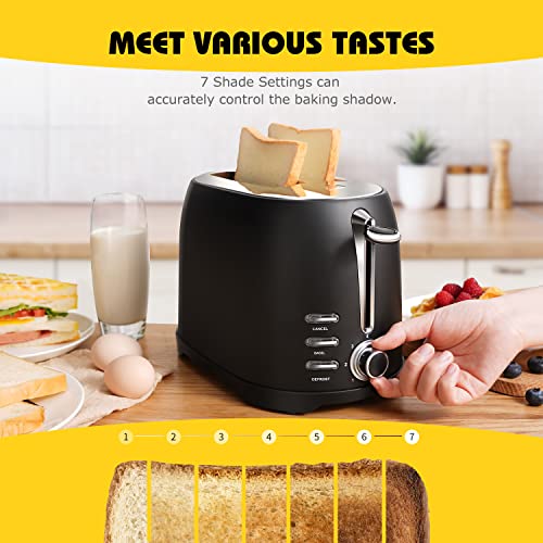  2 Slice Toaster With Bagel, Cancel, Defrost Function,Retro Extra-Wide Slot Stainless Steel Toaster, Removable Tray,7 Bread Shade Settings,Black