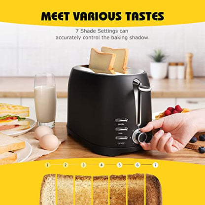  2 Slice Toaster With Bagel, Cancel, Defrost Function,Retro Extra-Wide Slot Stainless Steel Toaster, Removable Tray,7 Bread Shade Settings,Black