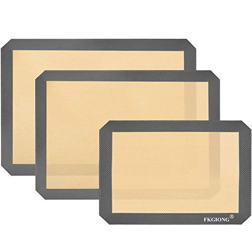  Silicone Baking Mat - Nonstick Large Baking Mat Set Of 3-2 Half Sheets Mats (11 5/8" X 16 1/2") + 1 Quarter Sheets - Extra Thick Reusable Bakeware Mats For Cookies, Pastry, Bread, Bun, Fondant