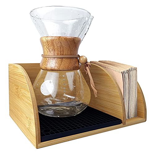  Coffee Organizer Stand,Organizer For Chemex Coffee Maker With Black Silicone Mat,Designed For Baratza Encore Burr Grinders, Chemex Coffee Makers & Chemex Filters