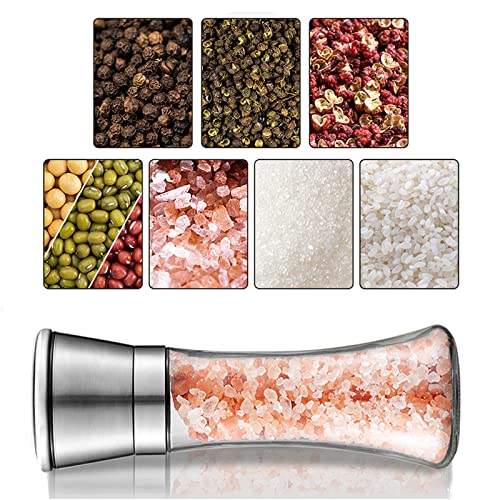  Salt And Pepper Shakers Grinders Refillable Stainless Steel, Adjustable Coarseness Mills Glass Material To Refill Sea Salt,Small Peppercorn,Black Pepper (single Package)