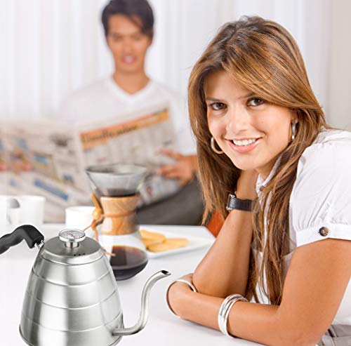  Brewello Gooseneck Kettle - Pour-Over Coffee Kettle With Built-in Thermometer And Triple-Layer Base (40-Ounce/1.2Liter) Stainless Steel Kettle For Baristas And Home Coffee Brewing Enthusiasts