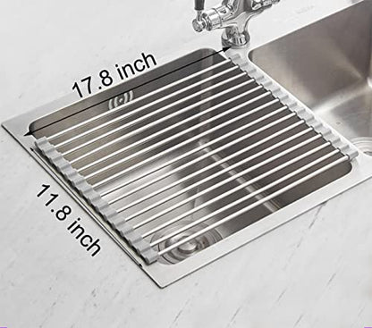  Roll Up Dish Drying Rack Over The Sink Dish Drying Rack Dish Rack Over Sink Rolling Rack Dish Racks For Kitchen Counter (11.8''Wx17.8''L, Warm Grey)