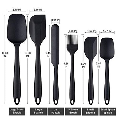  Silicone Spatula Set, G.a HOMEFAVOR Heat-Resistant Spatula - One Piece Seamless Design, Non-Stick Silicone With Reinforced Stainless Steel Core (6 Piece Set, Black)