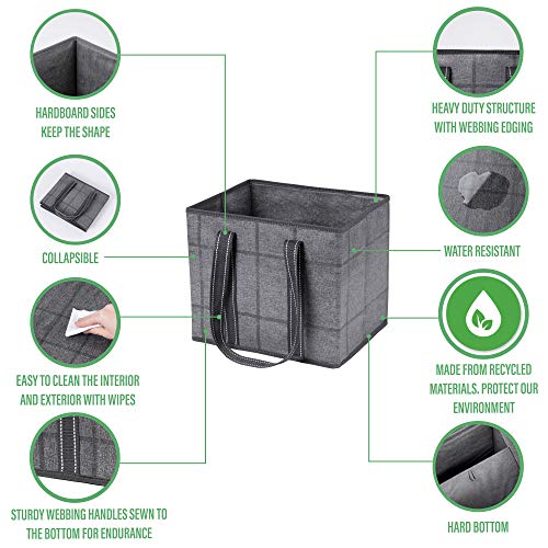  VENO 3 Pack Reusable Grocery Bag, Shopping Cart Bag, Storage Box, Heavy Duty, Hard Bottom, Collapsible, Utility Tote, Trunk Organizer (Black/Windowpane, Set Of 3)