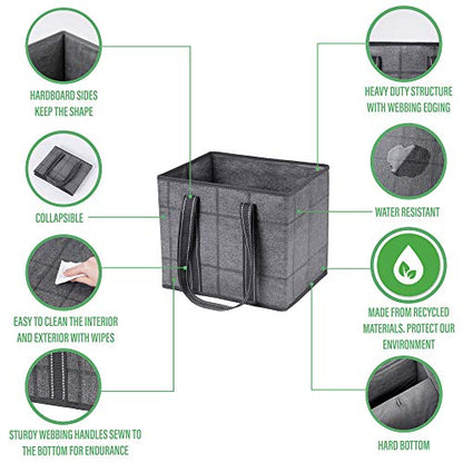  VENO 3 Pack Reusable Grocery Bag, Shopping Cart Bag, Storage Box, Heavy Duty, Hard Bottom, Collapsible, Utility Tote, Trunk Organizer (Black/Windowpane, Set Of 3)