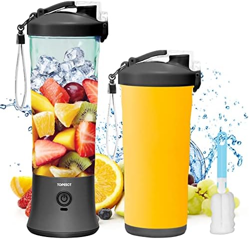  20 Oz Portable Blender For Shakes And Smoothies, TOPESCT Personal Size Blender USB Rechargeable, Strong Cutting Power With 6 Ultra-sharp Blades For Travel, Office & Sports (Black)
