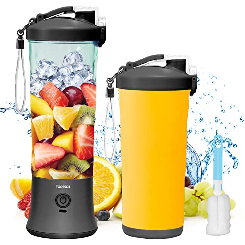  20 Oz Portable Blender For Shakes And Smoothies, TOPESCT Personal Size Blender USB Rechargeable, Strong Cutting Power With 6 Ultra-sharp Blades For Travel, Office & Sports (Black)