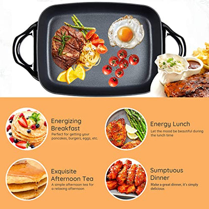  Black Electric Skillet, Spout Dishwasher Safe, Scratch Resistant, Non-Stick, Anti Slip Chassis, Adjustable Temperature
