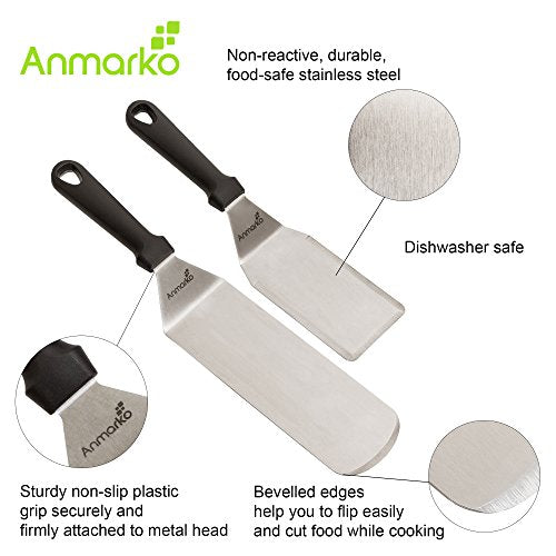  Spatula Turner Stainless Steel - Metal Spatula Set - Hibachi Spatula Great As BBQ Grill Accessories For Grill And Flat Top Griddle