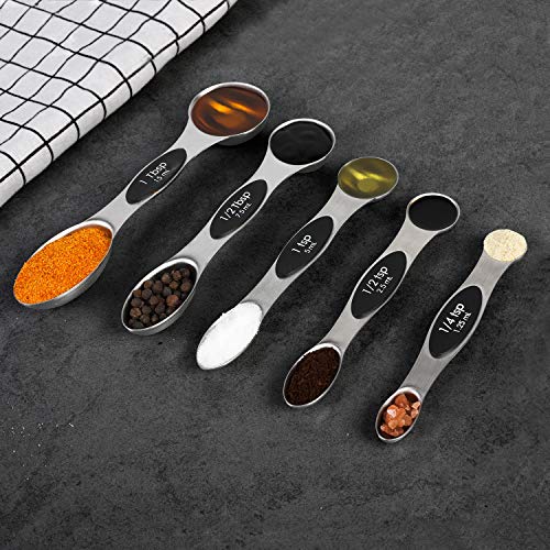  Magnetic Measuring Spoons Set Dual Sided Stainless Steel Measuring Spoon Stackable Teaspoon For Measuring Dry And Liquid Ingredients