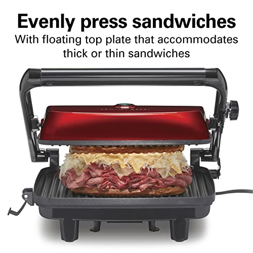 Hamilton Beach Electric Panini Press Grill With Locking Lid, Opens 180 Degrees For Any Sandwich Thickness, Nonstick 8" X 10" Grids, Red (25462Z)