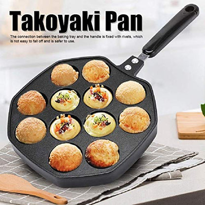  12 Holes Takoyaki Maker, Mini Pancakes Maker Japanese Taiyaki Pan Nonstick Egg Mcmuffin Maker Cast Iron Pan Cooking Tools With Handle For Octopus Ball Egg Puffs Mold Baking