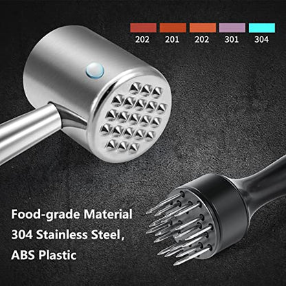  ChefVille MT02 2-in-1 Meat Tenderizer Tool, Meat Mallet, Meat Tenderizer Hammer For BBQ, Chicken, Steak, Fish