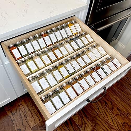  MIUKAA Clear Acrylic Spice Drawer Organizer, 4 Tier- 2 Set Expandable From 13" To 26" Seasoning Jars Drawers Insert, Kitchen Spice Rack Tray For Drawer/Countertop (Jars Not Included)