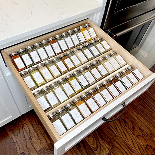  MIUKAA Clear Acrylic Spice Drawer Organizer, 4 Tier- 2 Set Expandable From 13" To 26" Seasoning Jars Drawers Insert, Kitchen Spice Rack Tray For Drawer/Countertop (Jars Not Included)