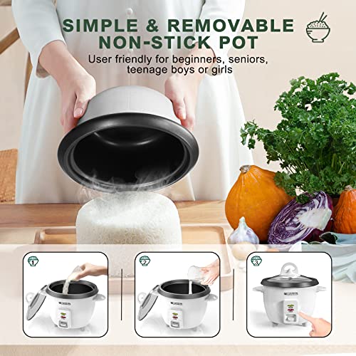  Rice Cooker 5 Cups Uncooked (10 Cooked) & Steam Tray, Portable Small Food Steamer, Removable Non-stick Pot, Keep Warm, For Grains, Soups, Oatmeal Or Veggies - White
